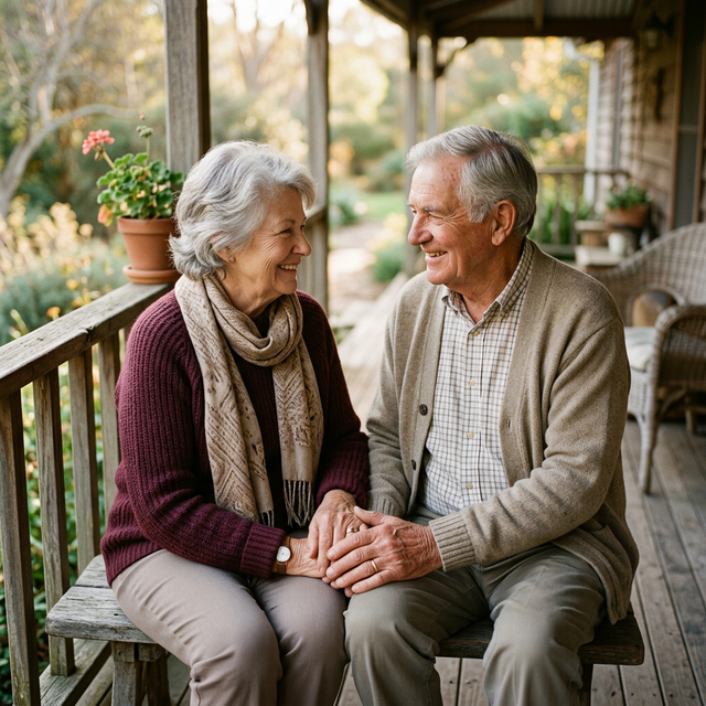 Casal de idosos de mãos dadas demonstrando apoio